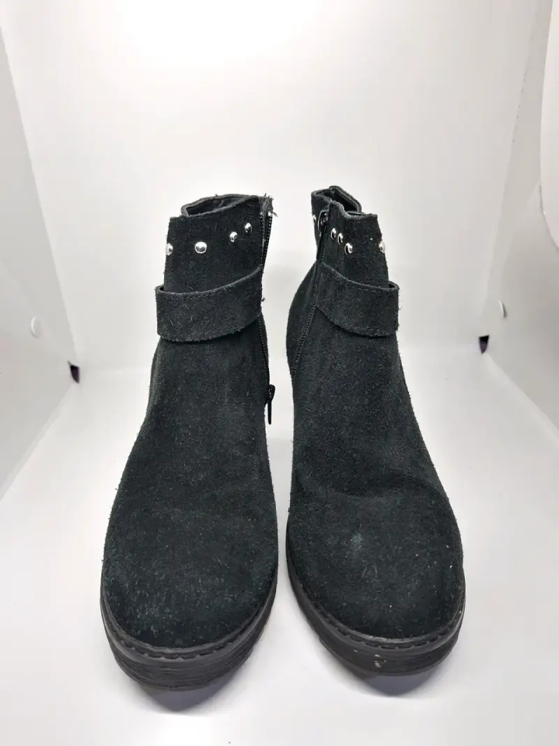 Botines de gamuza y cuero negros con tacón - 3