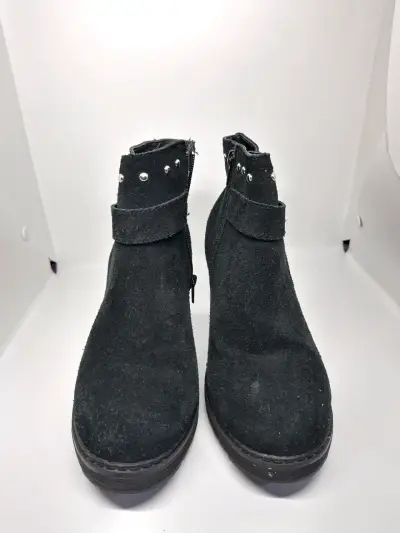 Botines de gamuza y cuero  negros con tacón - miniatura 3