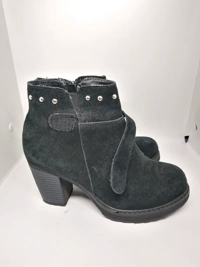 Botines de gamuza y cuero negros con tacón - 4