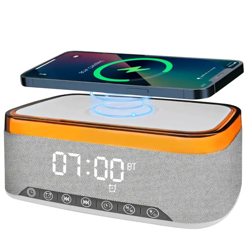 Reloj despertador con cargador inalámbrico y altavoz Bluetooth