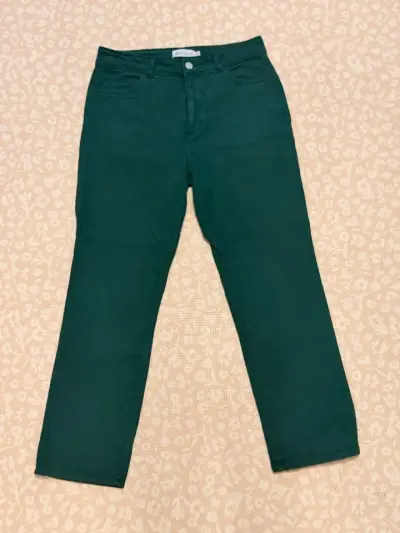 Pantalones verdes de algodón para mujer - miniatura 1