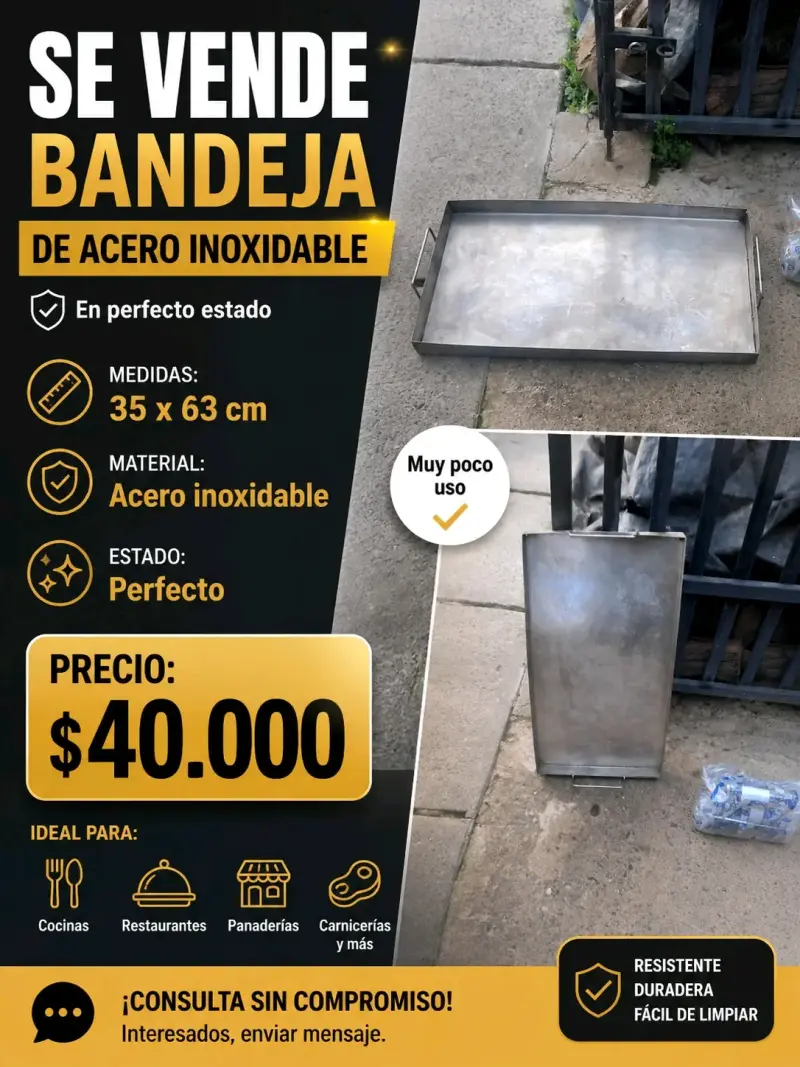 Bandeja de acero inoxidable en perfecto estado