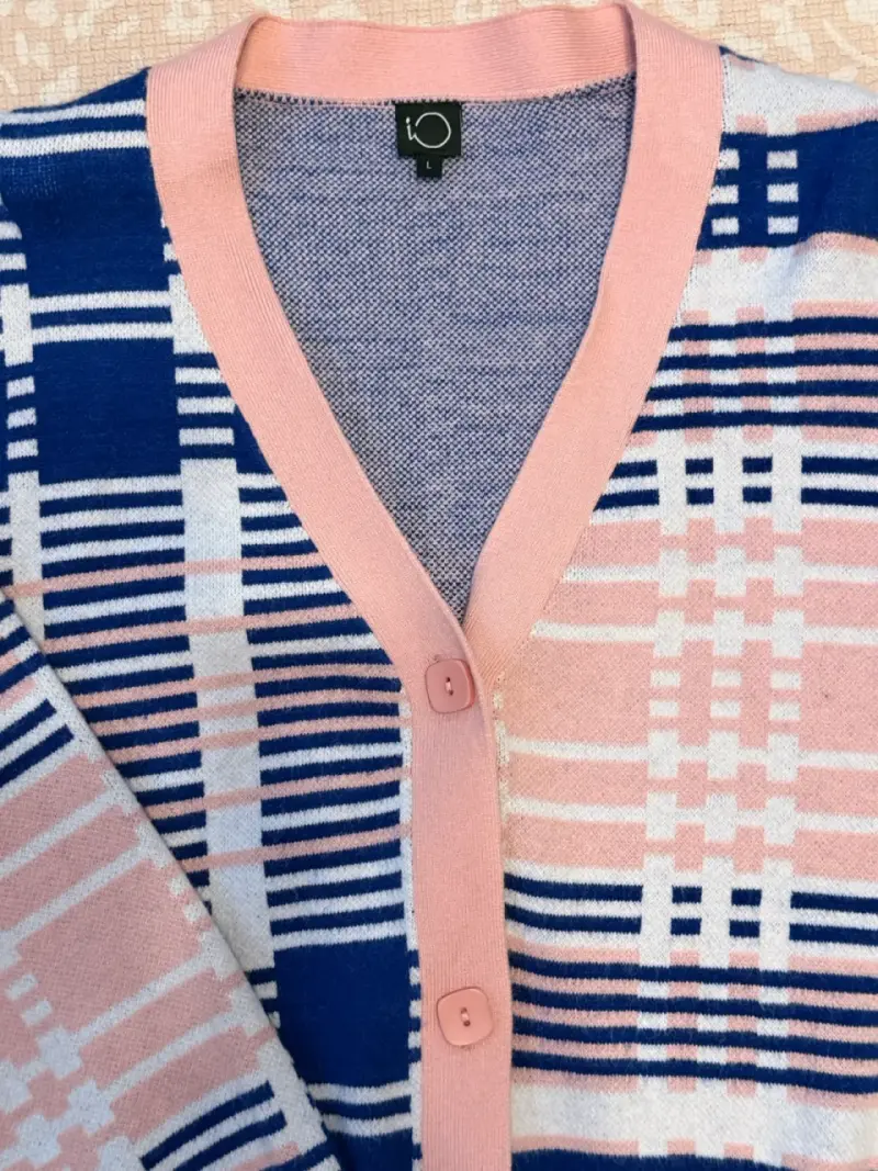 Cardigan de punto con diseño geométrico en rosa y azul - 3