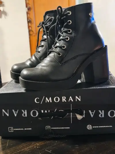 Botines de cuero negro con taco C/Moran - miniatura 1