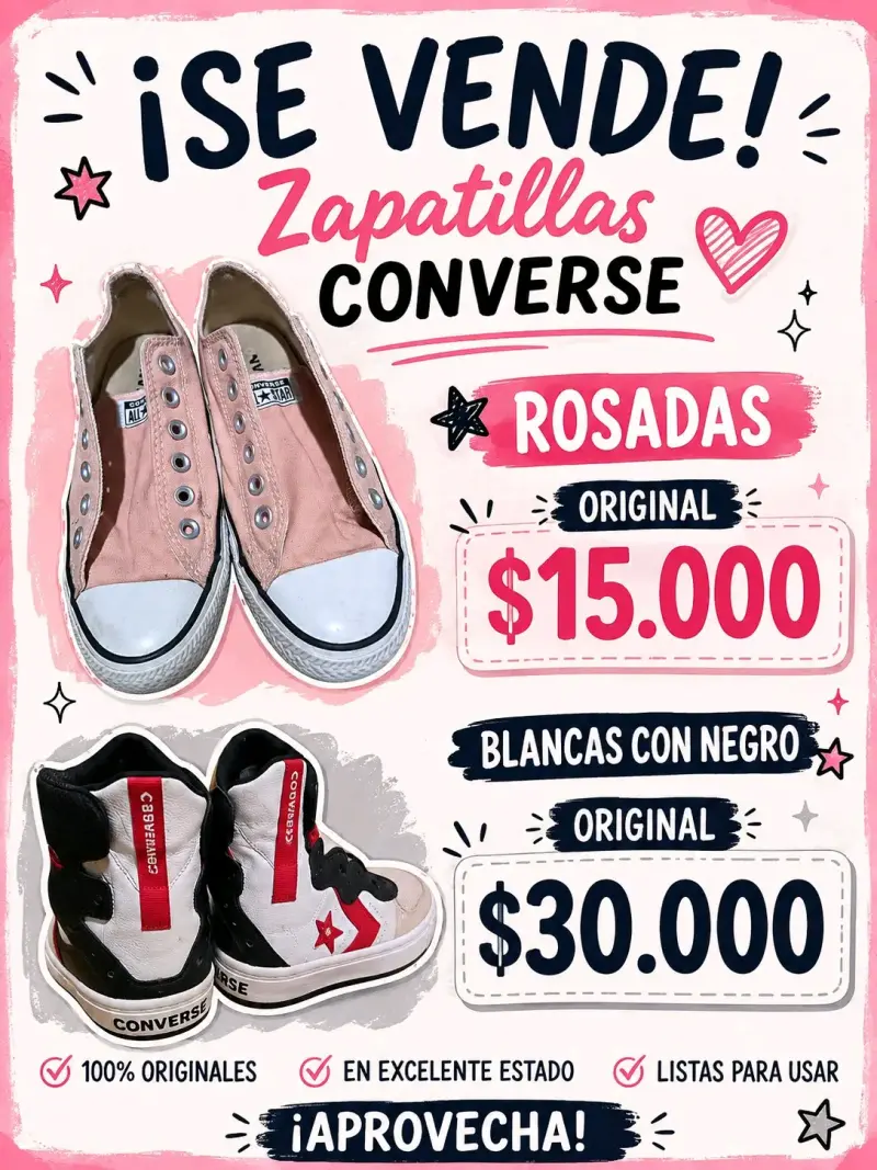 Zapatillas Converse Rosadas y Blancas Originales - 1