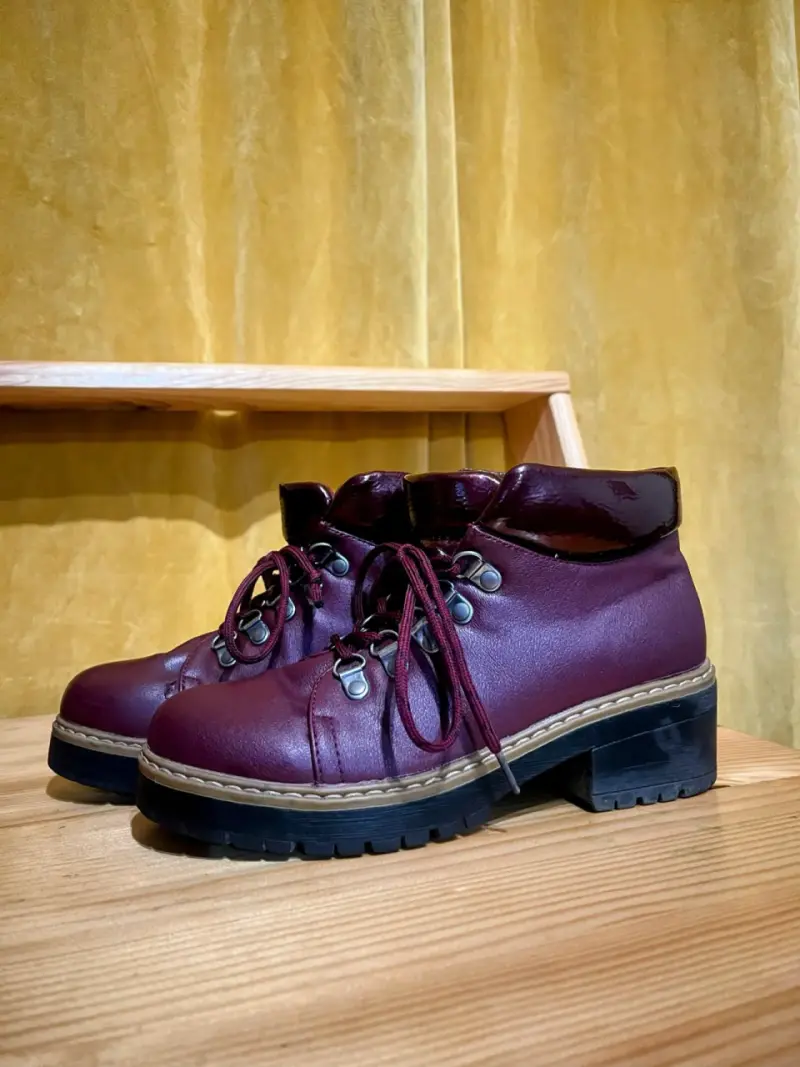 Botines de cuero burdeos con plataforma - 1