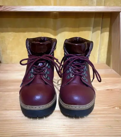 Botines de cuero burdeos con plataforma - miniatura 2
