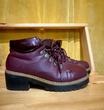Botines de cuero burdeos con plataforma - miniatura 3