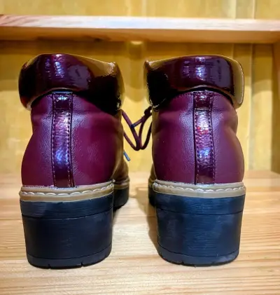 Botines de cuero burdeos con plataforma - miniatura 4
