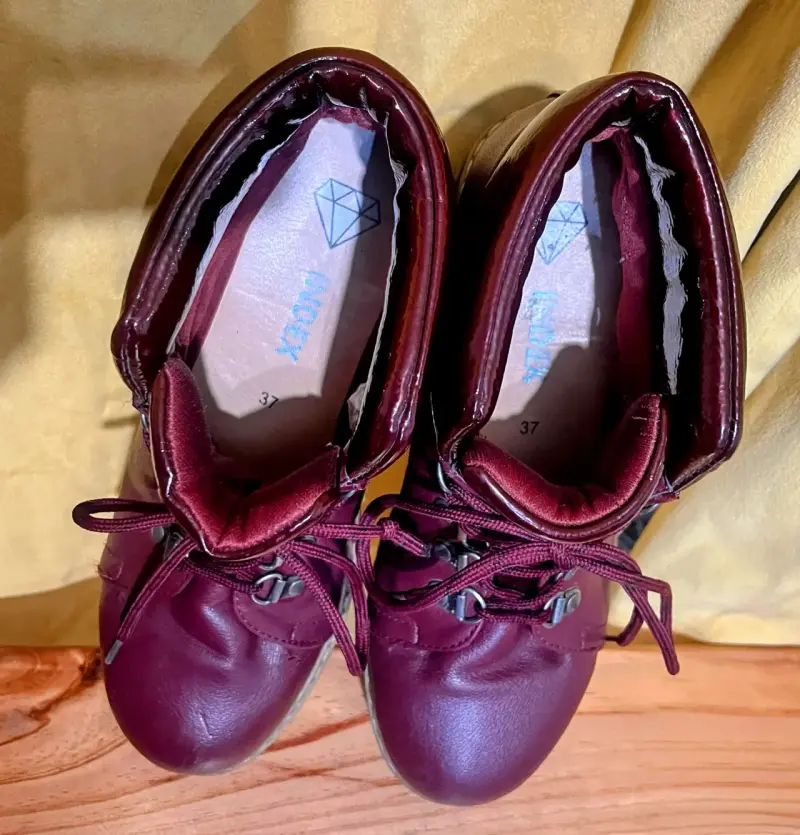 Botines de cuero burdeos con plataforma - 5