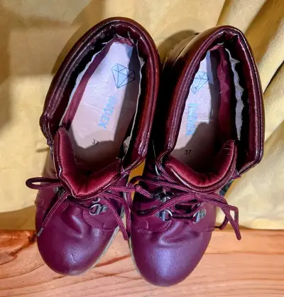 Botines de cuero burdeos con plataforma - miniatura 5