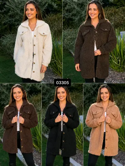 Abrigo de lana sintética para mujer en varios colores - miniatura 1