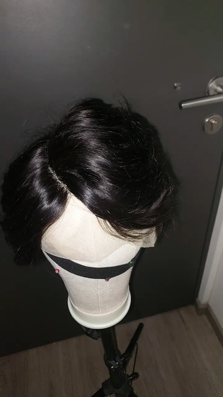 Peluca de cabello rizado negro con gorro - 1