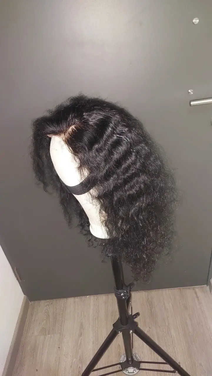 Peluca de cabello rizado negro con gorro - 2