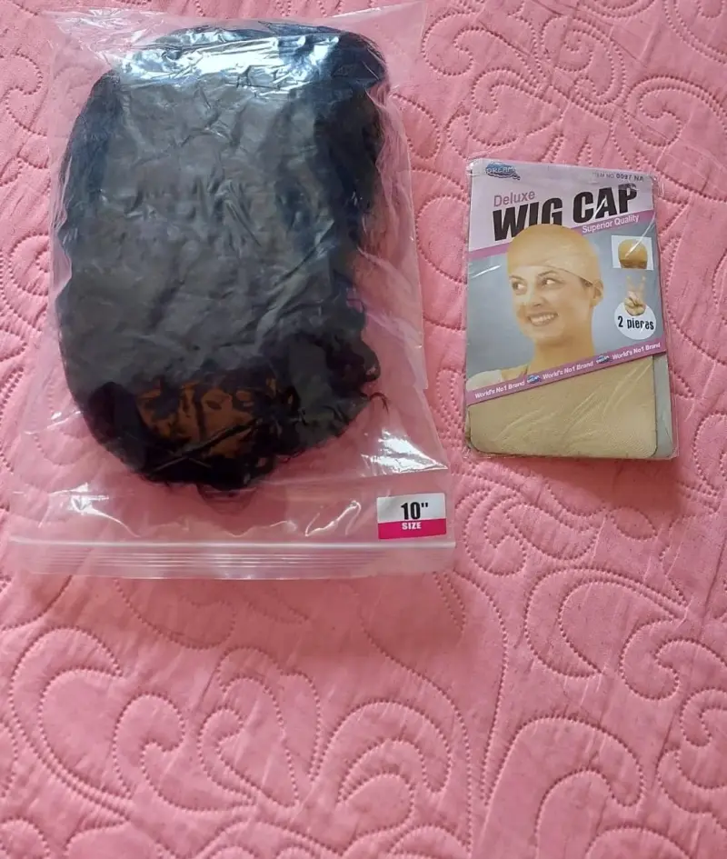 Peluca de cabello rizado negro con gorro - 3