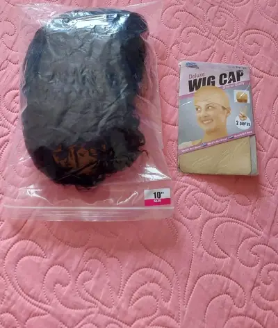 Peluca de cabello rizado negro con gorro - miniatura 3