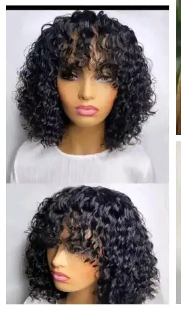 Peluca de cabello rizado negro con gorro - 4