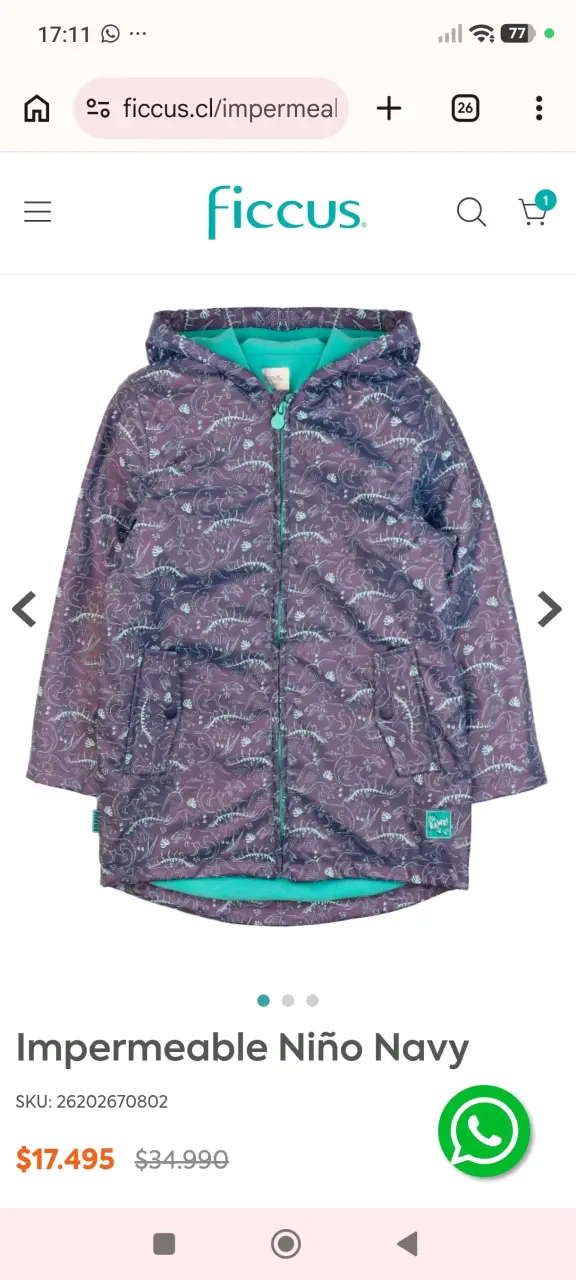 Impermeable para niño con diseño de dinosaurios - 1
