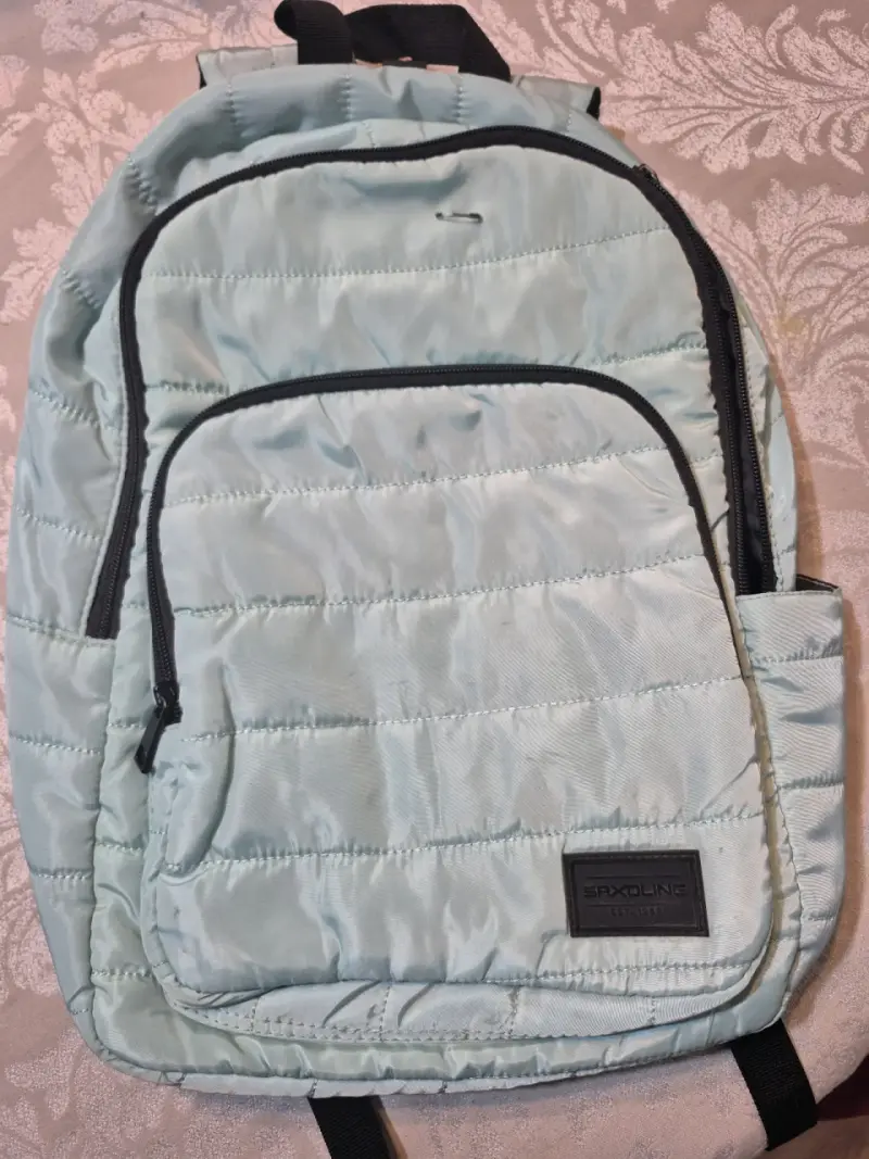 Mochila acolchada azul claro con múltiples bolsillos - 2