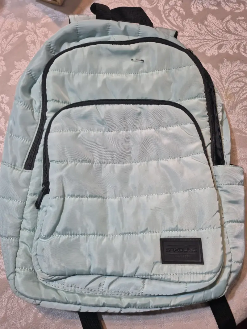 Mochila acolchada azul claro con múltiples bolsillos - 3