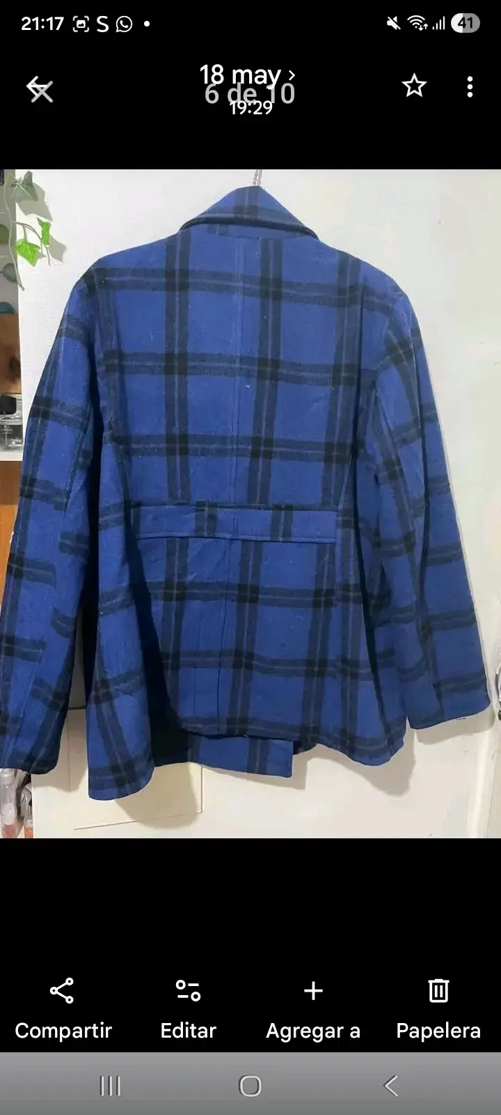 Abrigo azul marino a cuadros para mujer - 2