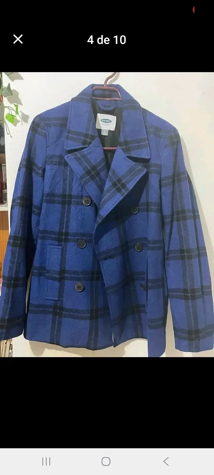 Abrigo azul marino a cuadros para mujer - 4