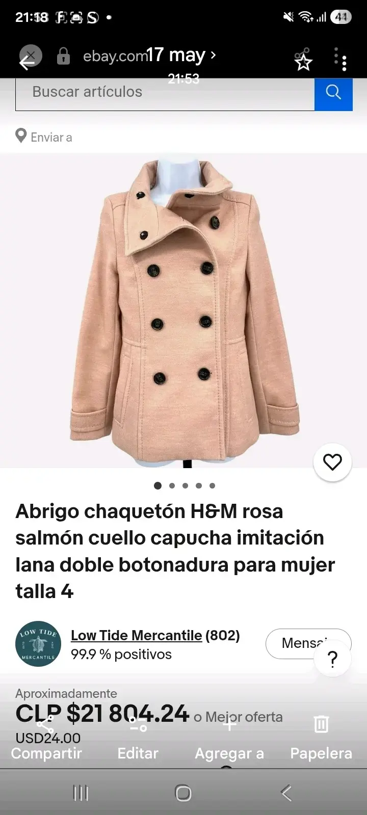 Abrigo chaquetón H&M rosa salmón mujer - 2