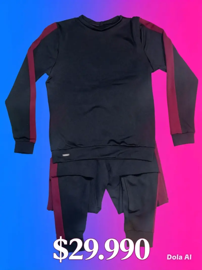 Conjunto deportivo negro con franjas rojas