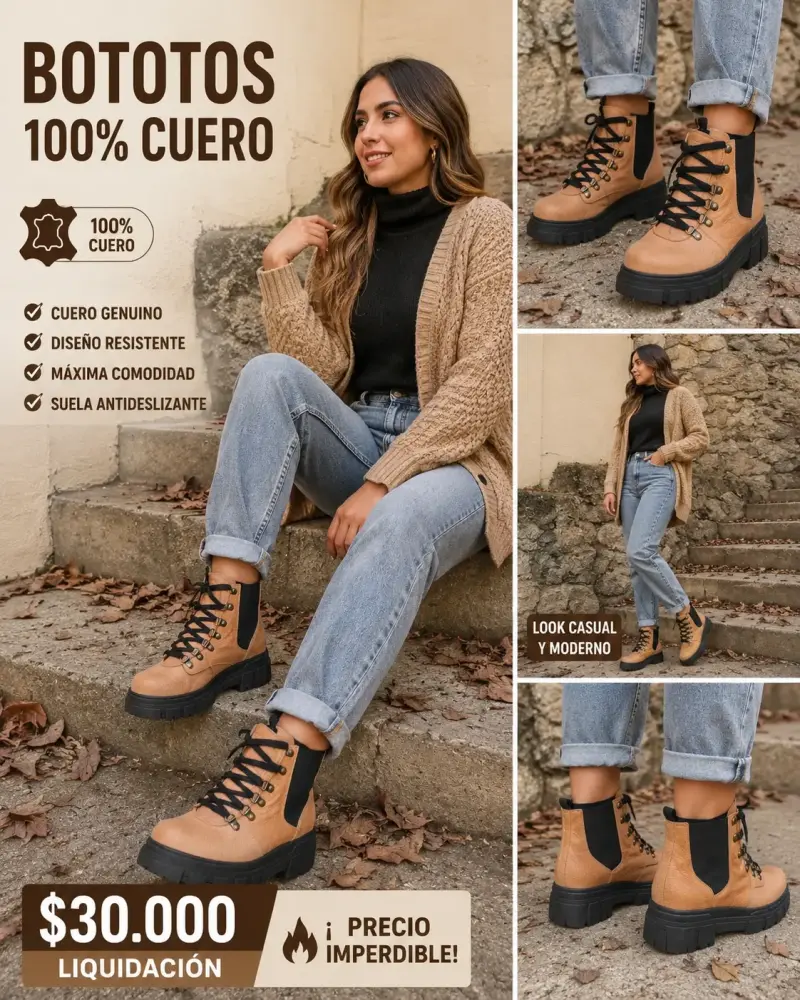 Bototos de cuero genuino con suela antideslizante
