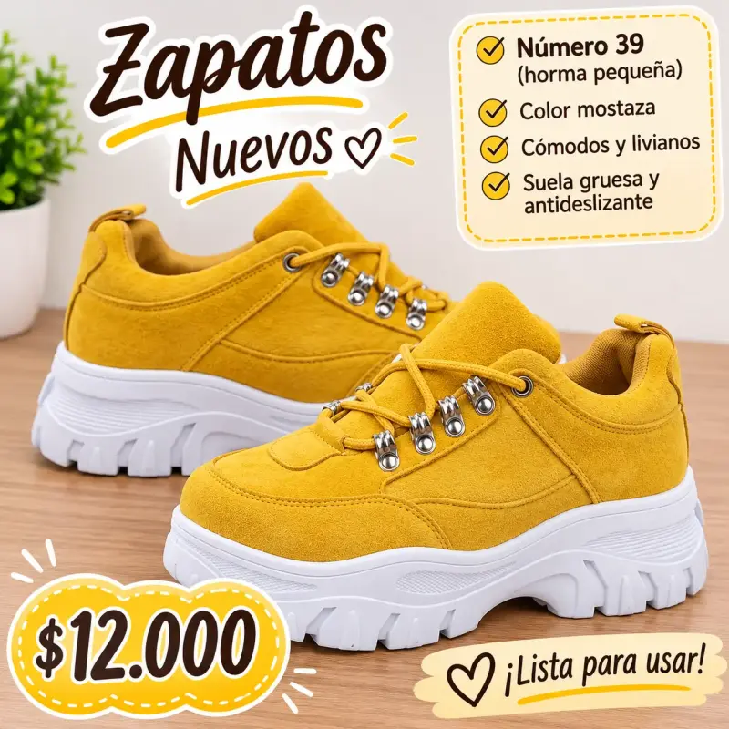 Zapatos mostaza cómodos y livianos talla 39