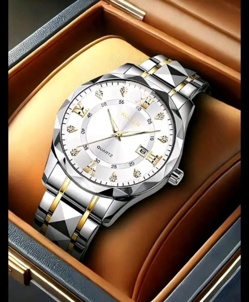 Reloj de Pulsera Plateado y Dorado con Cristales - 3