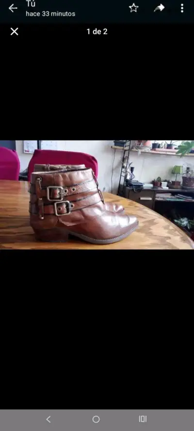 Botines de cuero marrón con hebillas - miniatura 1