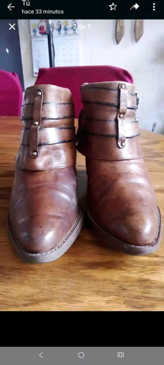 Botines de cuero marrón con hebillas - 2