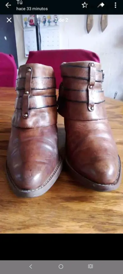 Botines de cuero marrón con hebillas - miniatura 2