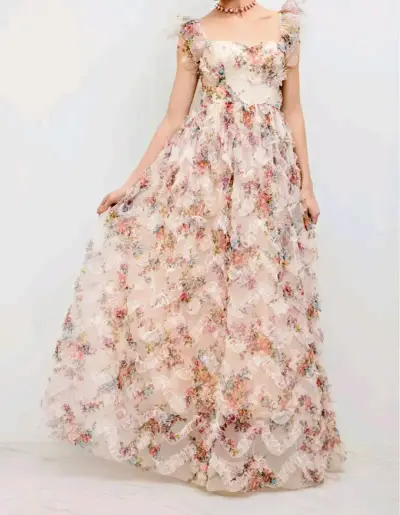 Vestido largo floral con volantes romántico - miniatura 1