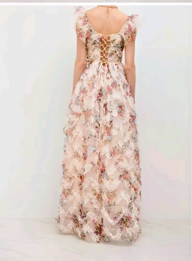 Vestido largo floral con volantes romántico - 2