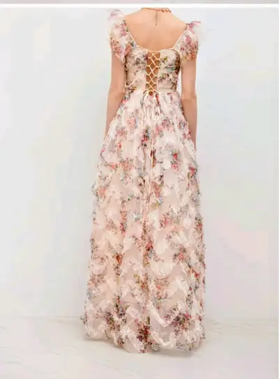 Vestido largo floral con volantes romántico - miniatura 2