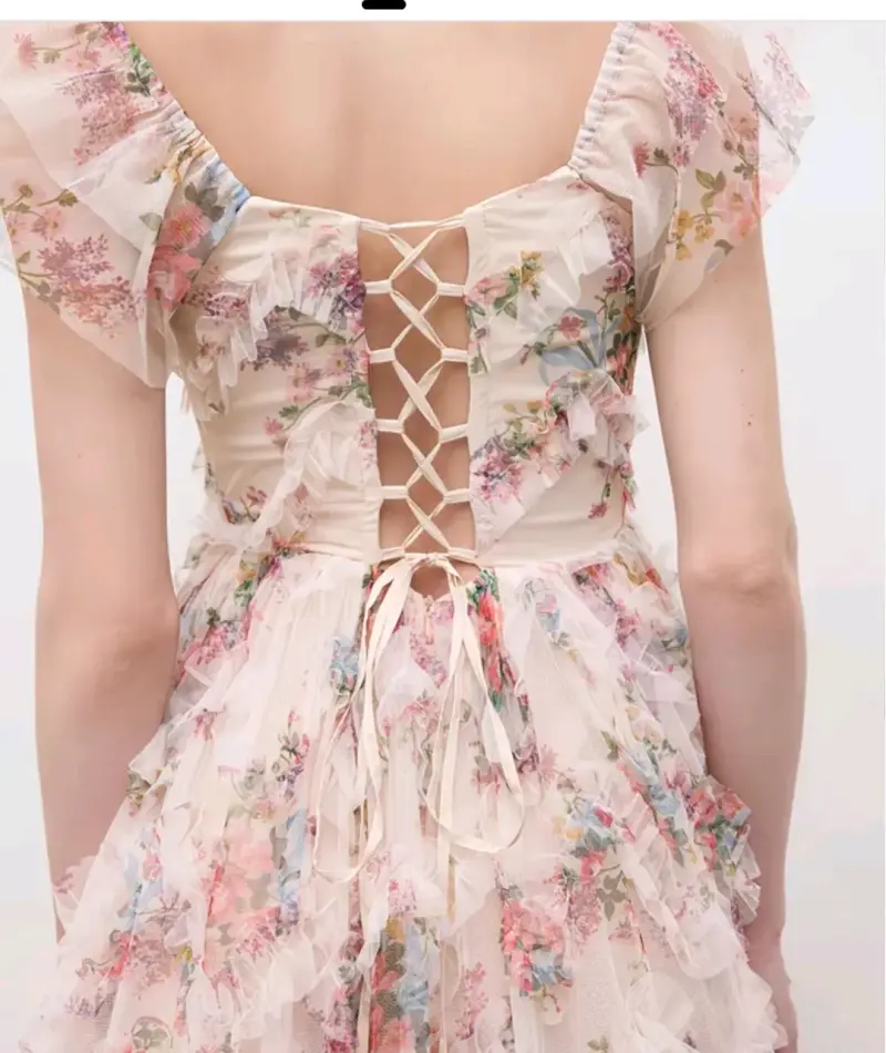 Vestido largo floral con volantes romántico - 3