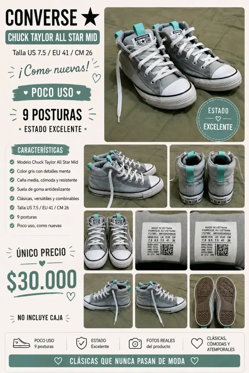 Zapatillas Converse Chuck Taylor All Star Mid Gris - 1