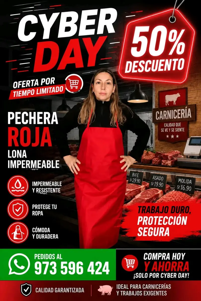 Pechera Roja Impermeable para Carnicería