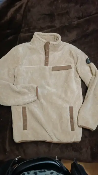 Polar beige con cierre y detalles marrones - miniatura 1