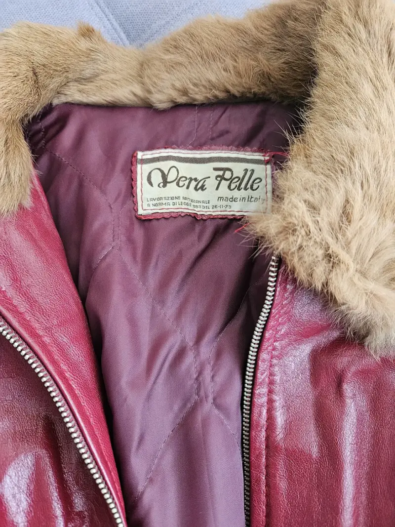 Chaqueta de cuero borgoña cuello de piel Vera Pell - 2