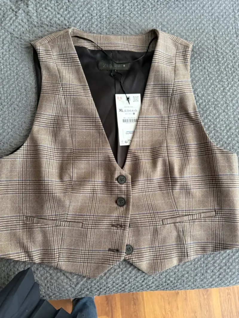 Chaleco de vestir a cuadros marrón XL Zara - 1