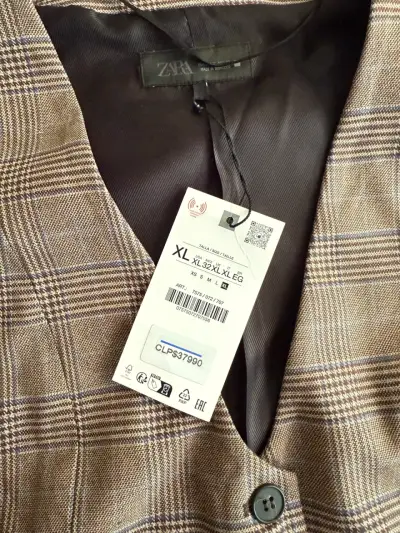 Chaleco de vestir a cuadros marrón XL Zara - miniatura 3