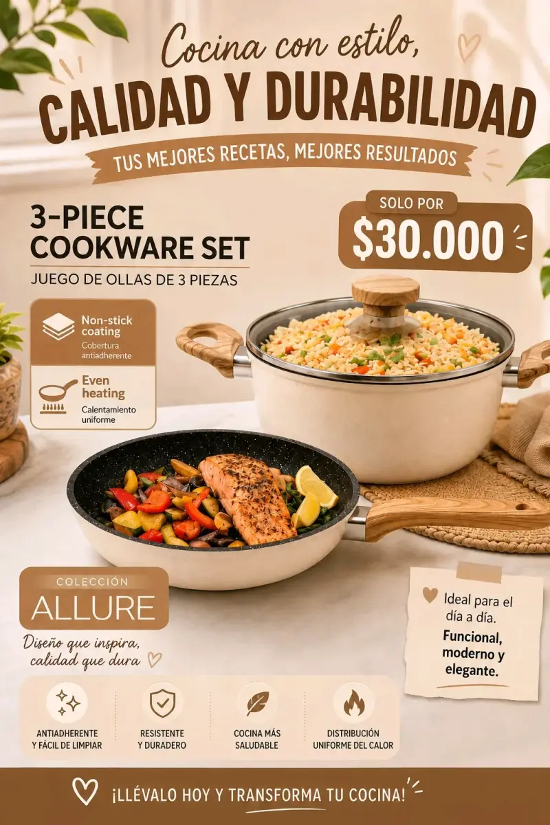 Juego de ollas antiadherentes de 3 piezas Allure