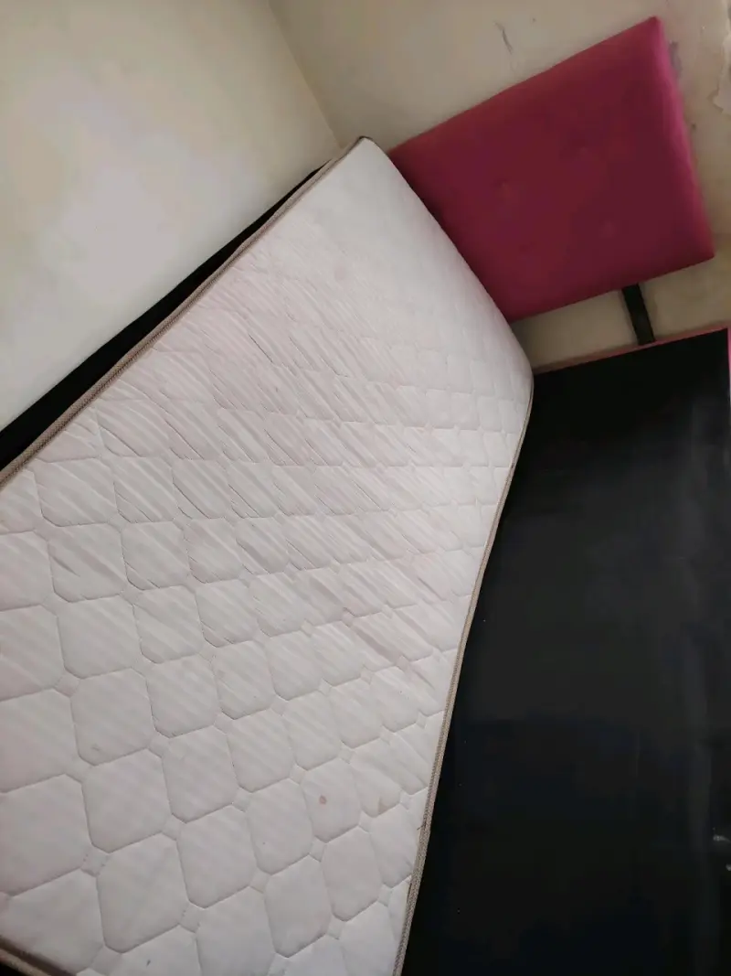 Cama individual con colchón y respaldo rosado - 3