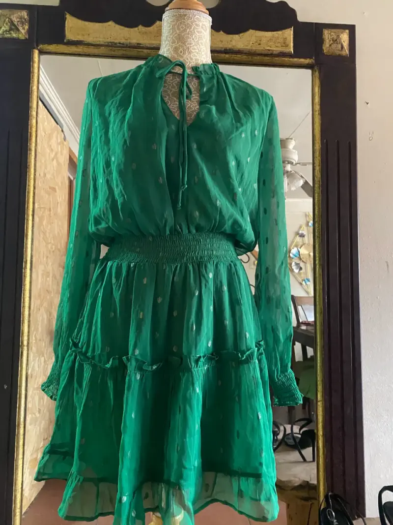 Vestido verde de gasa con detalles bordados - 6