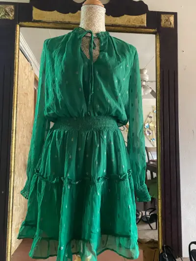 Vestido verde de gasa con detalles bordados - miniatura 6