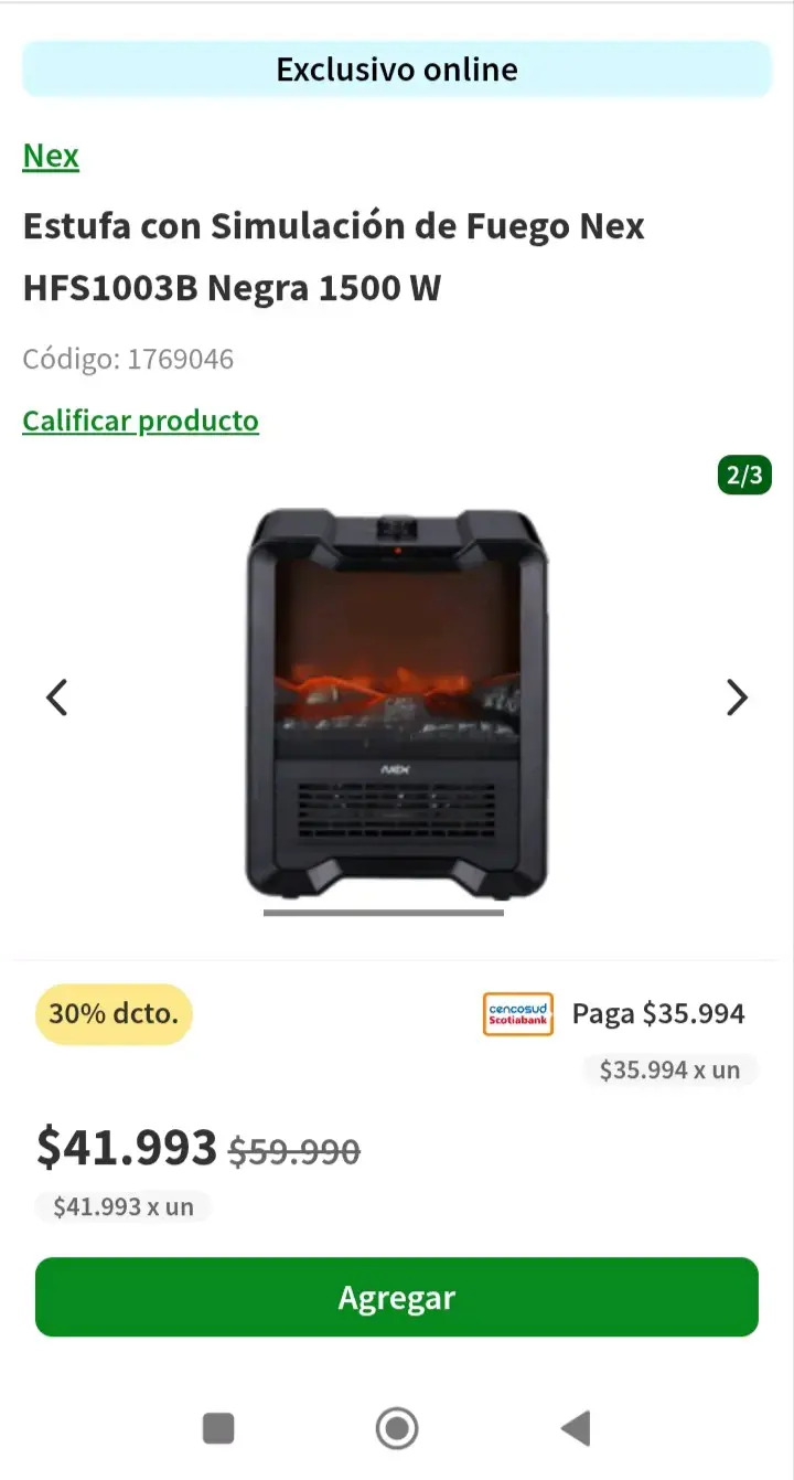 Estufa Nex con simulación de fuego 1500W negra