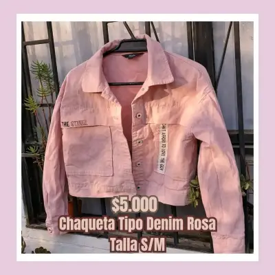Chaqueta Tipo Denim Rosa Talla S/M - miniatura 3